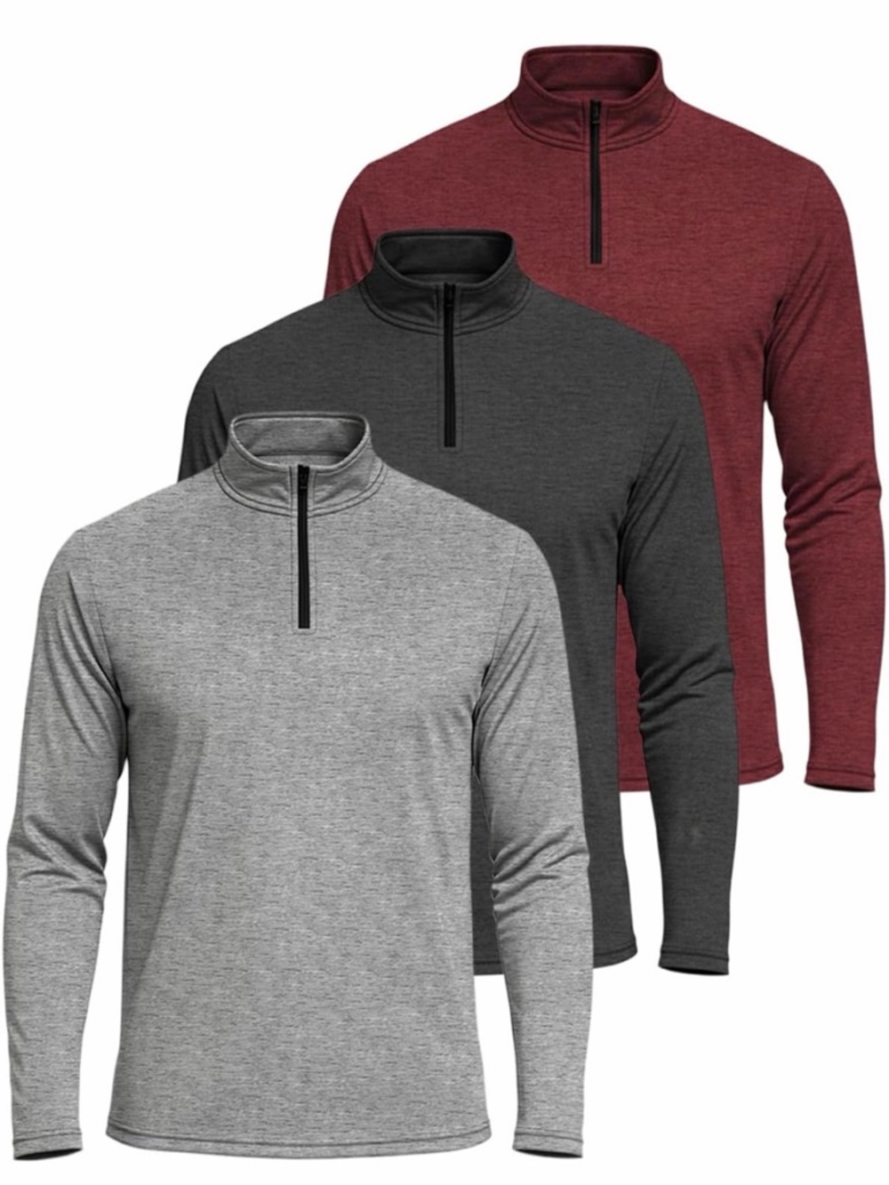 Real Essentials Mens 3 Pack Dry Fit 1/4 Zips